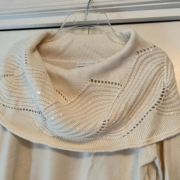 NWT! New York & Co Off White Cowlneck Sweater w/Cream Embellishments - Medium - Picture 2 of 5